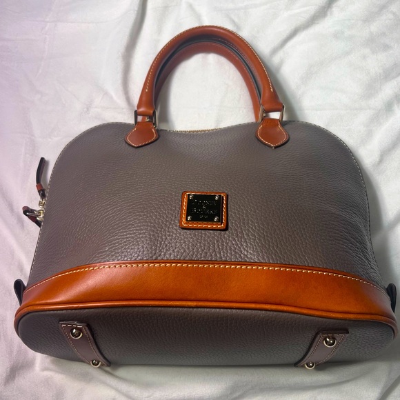 Dooney & Bourke Darcy Satchel. Elephant/Grey/Mushroom and Brown Leather Bag - Picture 2 of 7